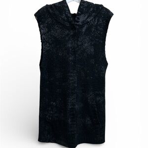 Simon Chang Textured Black Knit Sleeveless Hooded Vest Distressed Size Medium